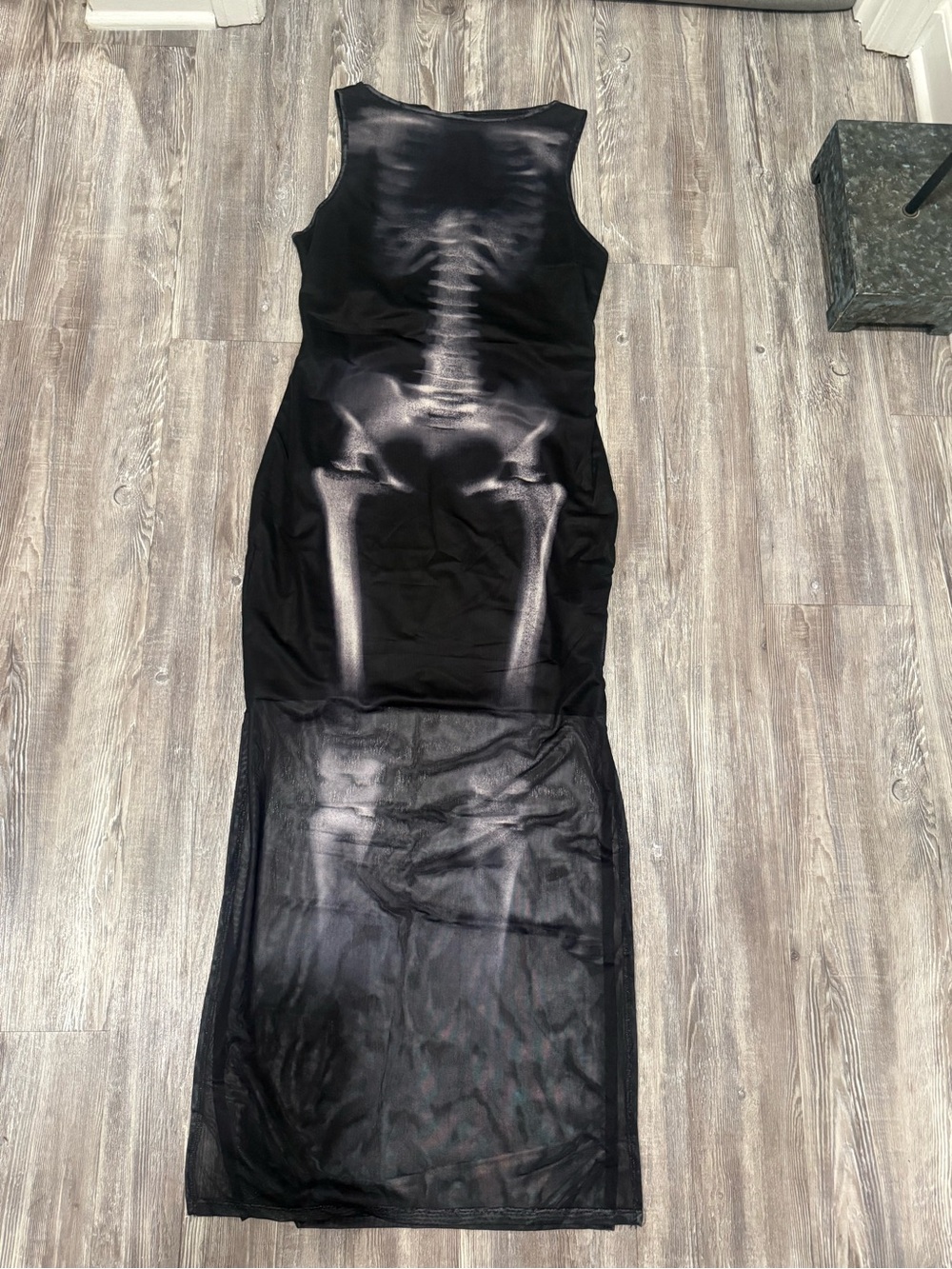 Gothic Skeleton Print Mesh Maxi Dress - Black - Picture 2 of 4